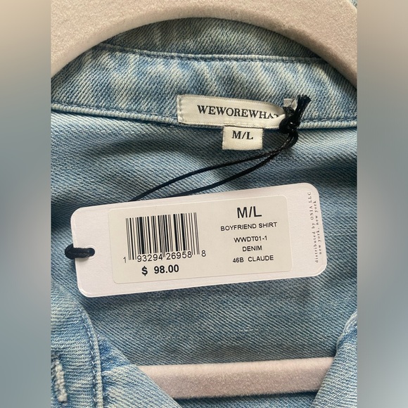 NWT Weworewhat Boyfriend Button-Down Denim Shirt Size: M/L - Picture 11 of 12